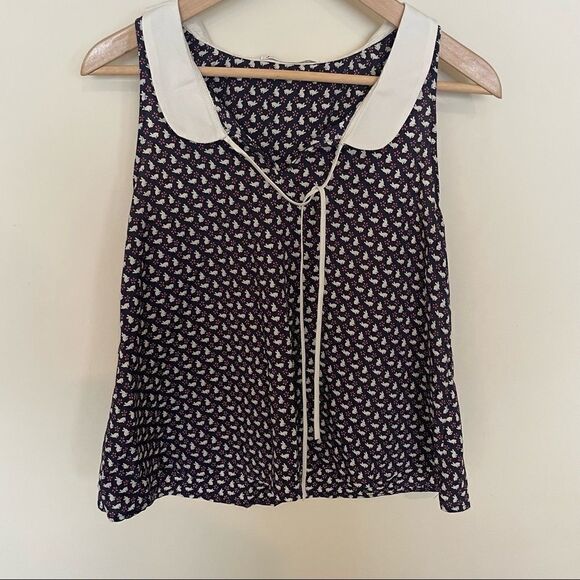 Sketchbook Anthropologie navy & white rabbit print sleeveless top Peter Pan XS - Picture 5 of 9